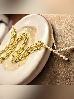 Gold Link Chain Necklace with Pearl LETTER K Pendant - Personalized Initial K